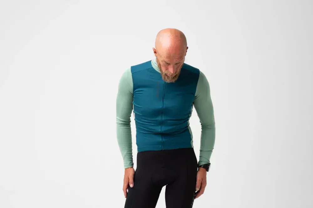 Cyklodres ISADORE  Patchwork Thermal Long Sleeve Jersey Blue Coral / Creme de Menthe