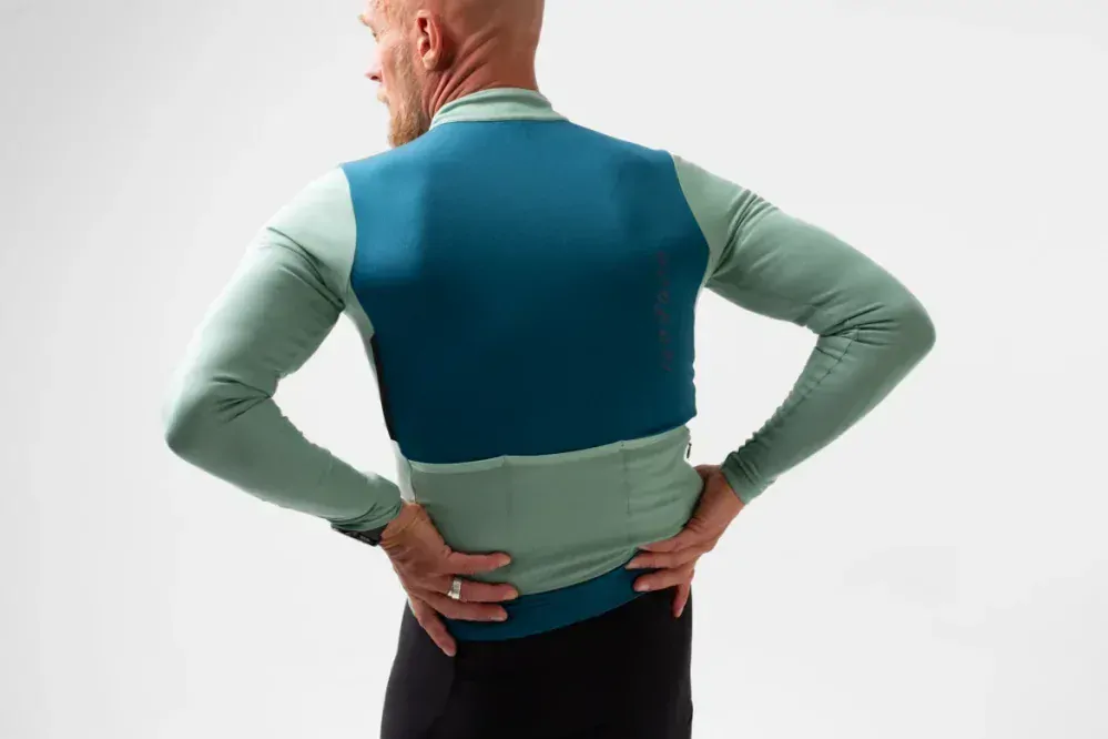 Cyklodres ISADORE  Patchwork Thermal Long Sleeve Jersey Blue Coral / Creme de Menthe