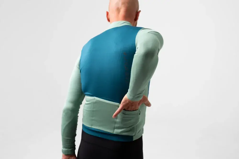 Cyklodres ISADORE  Patchwork Thermal Long Sleeve Jersey Blue Coral / Creme de Menthe