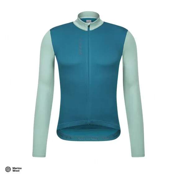Cyklodres ISADORE  Patchwork Thermal Long Sleeve Jersey Blue Coral / Creme de Menthe