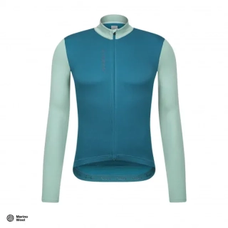 Cyklodres ISADORE Patchwork Thermal Long Sleeve Jersey Blue Coral / Creme de Menthe