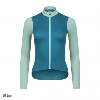 W Cyklodres ISADORE Patchwork Thermal Long Sleeve Jersey Blue Coral / Creme de Menthe